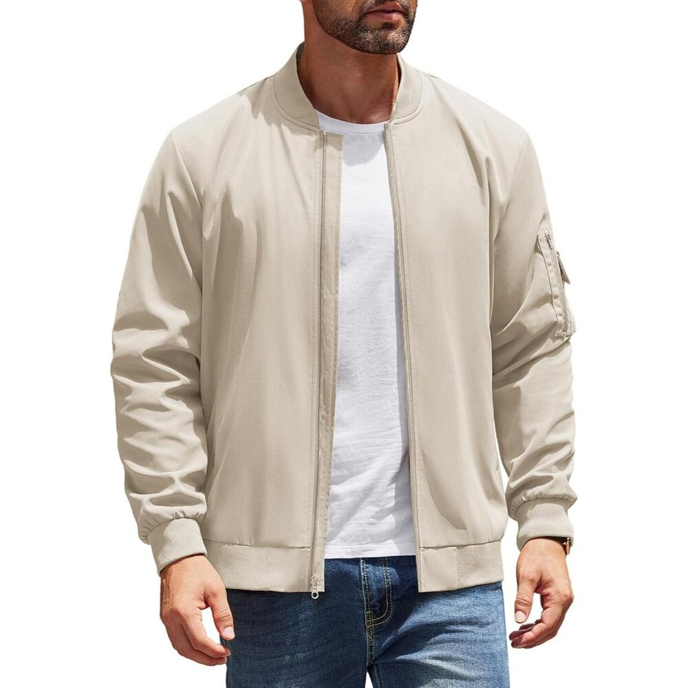 Men's Bomber Jackets Coat Moon Gray Fabric Designs Winter Warm Casual Zip Pocket